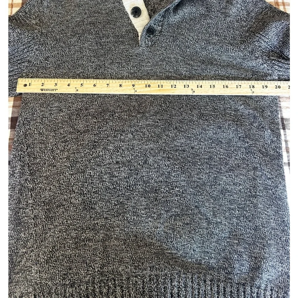 Sean John Mens Gray Marled Cotton Mock Neck Button Henley Sweater Large